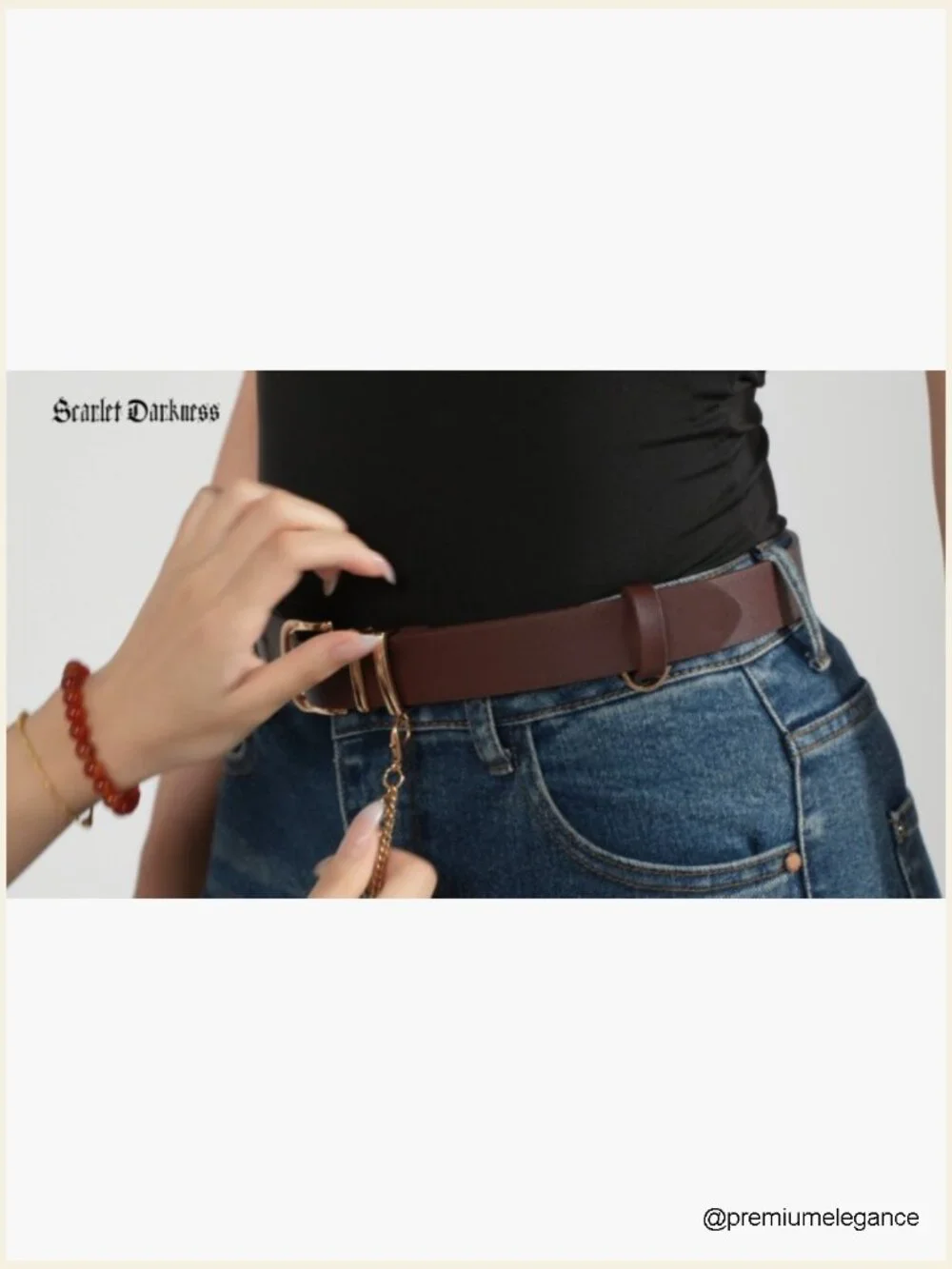 Women's Faux Leather Belt with Detachable Chain, Adjustable Waist